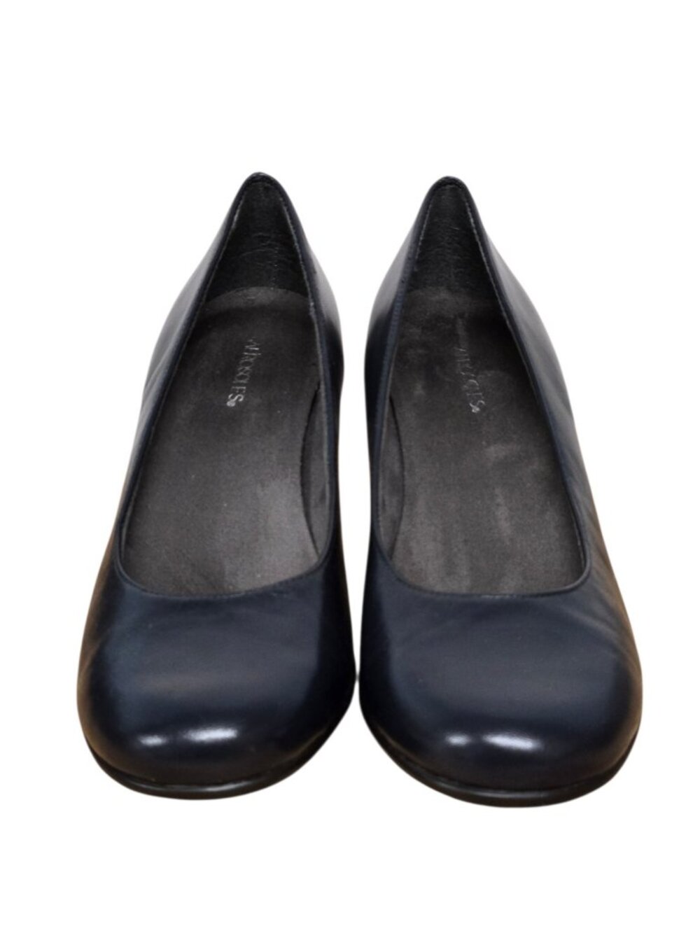 Aerosoles Wise Guy Size 8 Navy Round Toe Leather Pumps Kitten Heel Minimalist